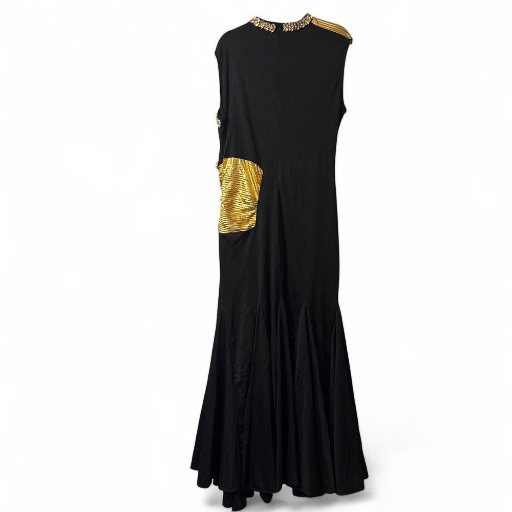 Women's Black and Gold Rhinestone Maxi Bandage Dress Fornal Bodycon Dress - Picture 4 of 8